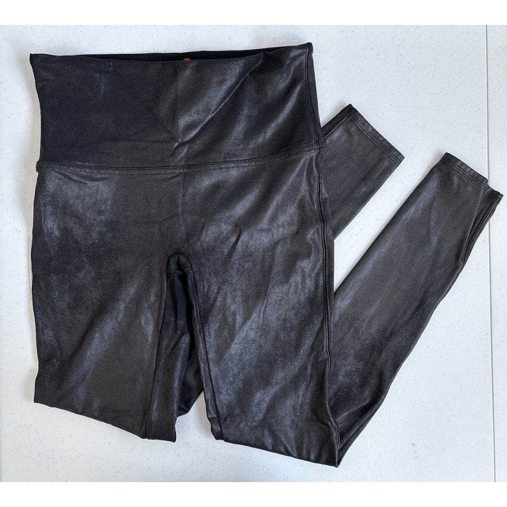 Spanx Women's L Black‎ Faux Leather Shine Bodycon Ankle Pants Shapewear Leggings